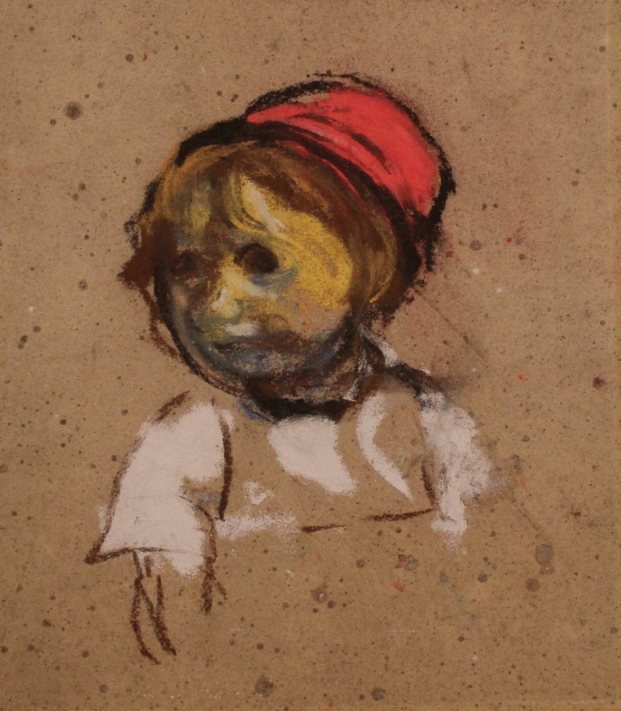 Girl with a Poke of Chips, oil on canvas with newspaper.
